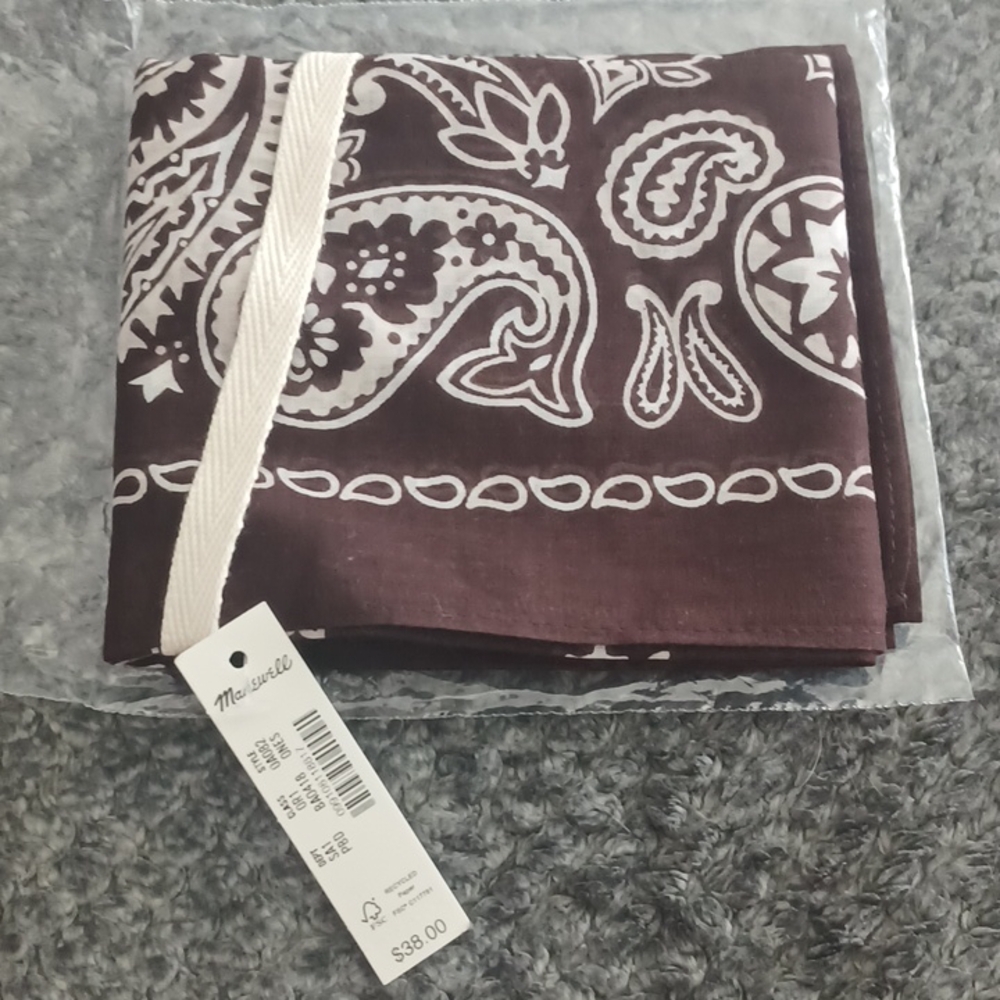 New Madewell Medium Organic Cotton Bandana Primavera Dark Brown - Picture 3 of 3